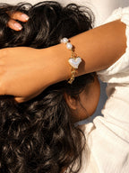 Anti-tarnish stainless steel pearl heart bracelet, jewellery accessory