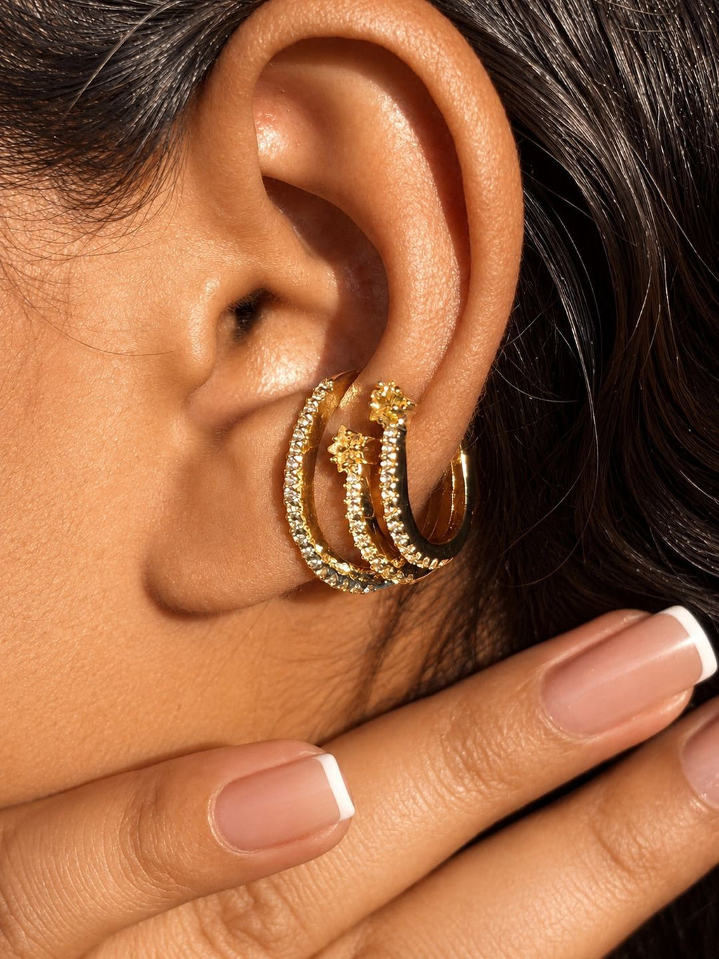 Anti-tarnish yellow stars ear cuff earrings, jewellery accessory