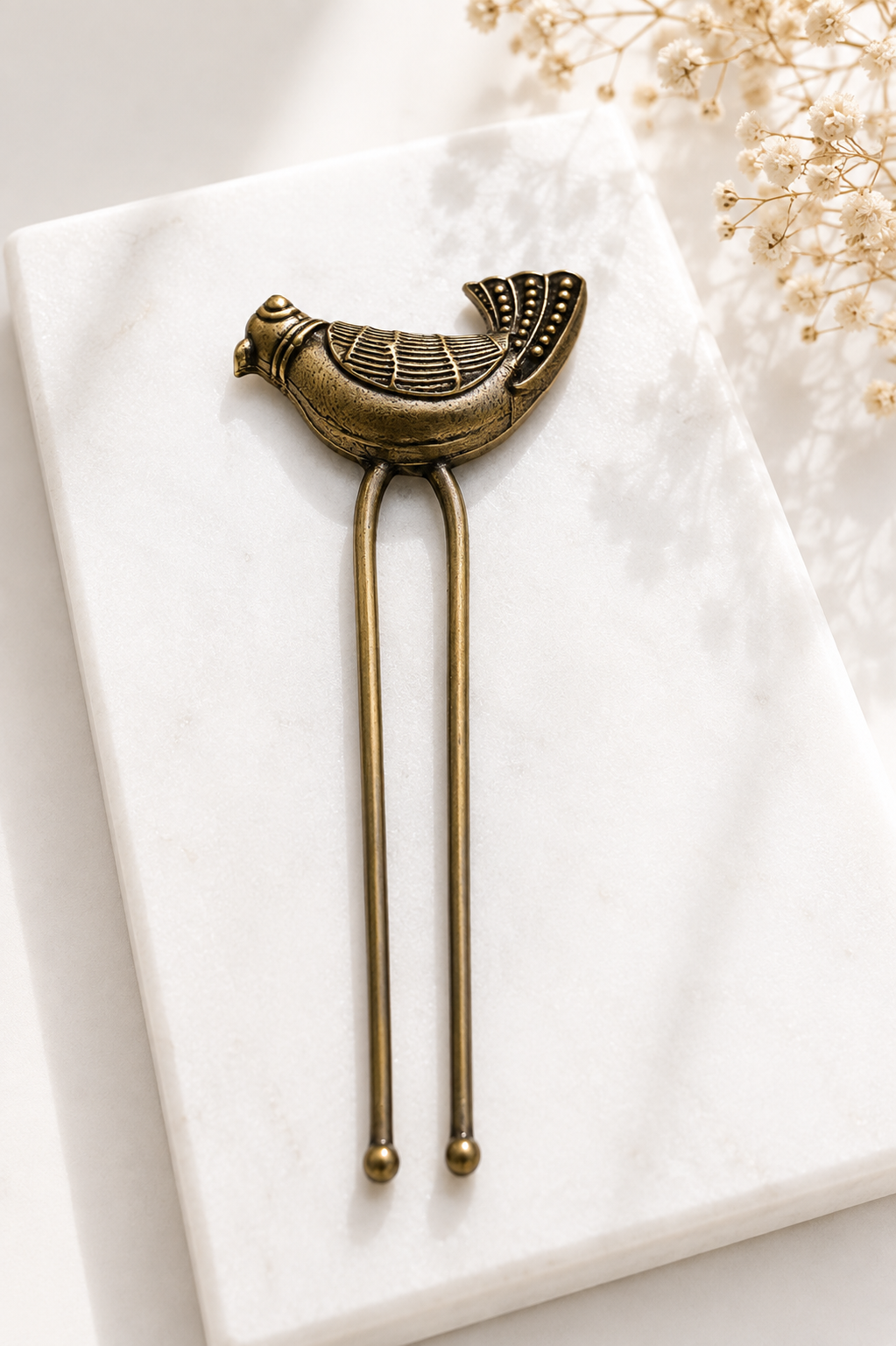Brass oxidised birdie hair pin, jewellery hair accessory