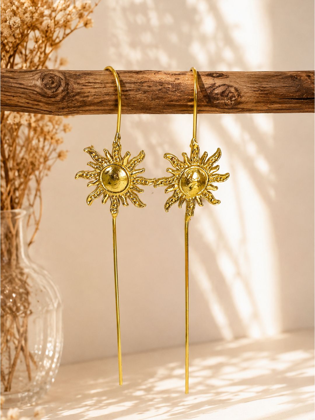 Brass blazing sun earpin earrings, jewellery accessory