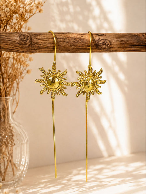Brass blazing sun earpin earrings, jewellery accessory