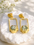 Brass blue stone in geometric frame dangler, jewellery accessory