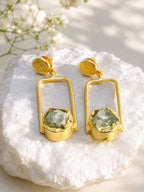 Brass blue stone in geometric frame dangler, jewellery accessory