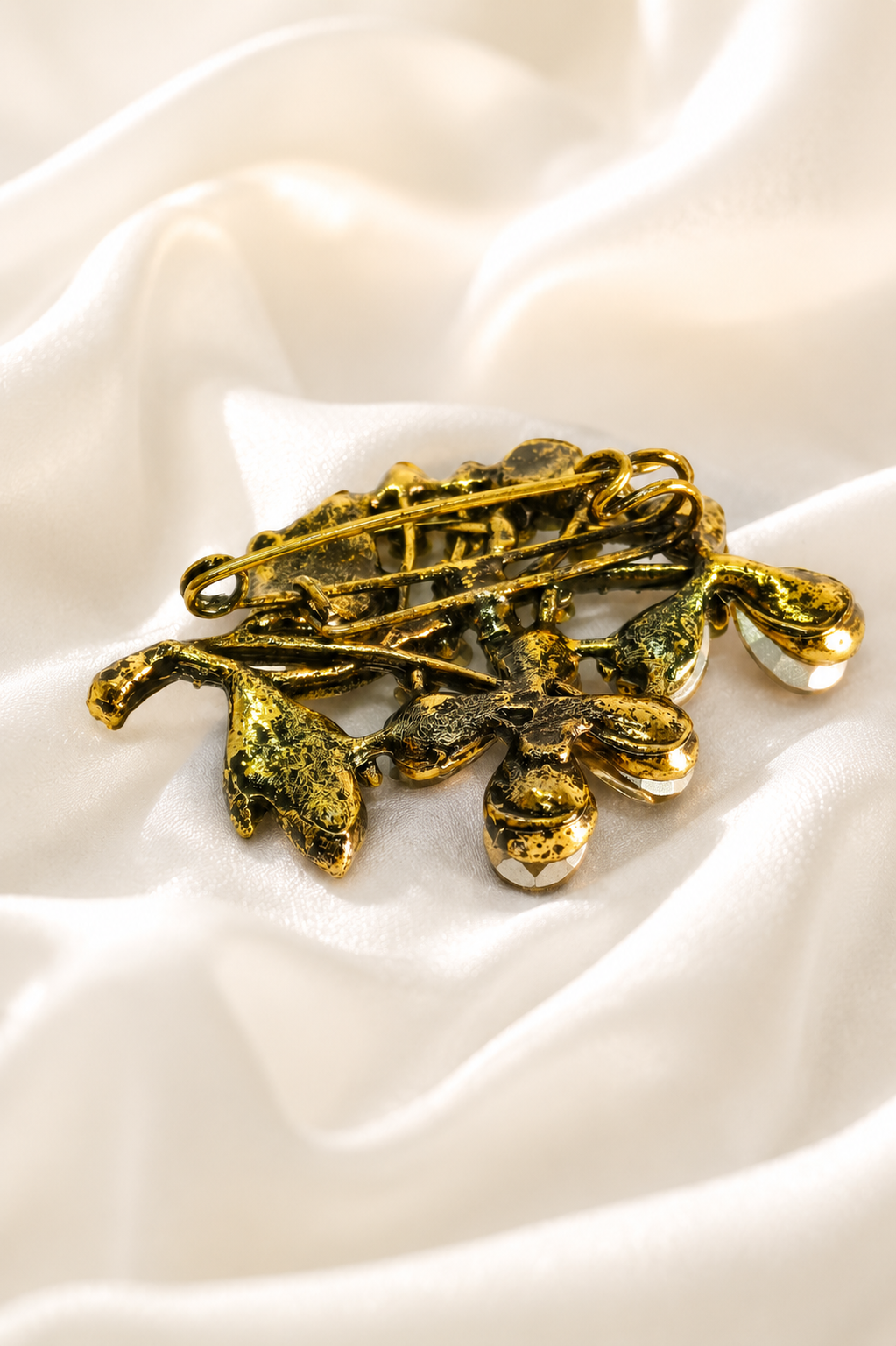 Bronze Crystals Flower Branch Brooch
