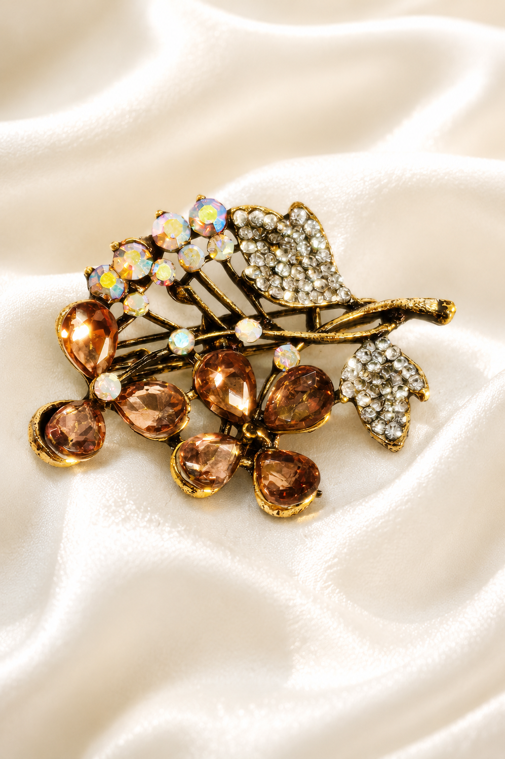 Bronze Crystals Flower Branch Brooch