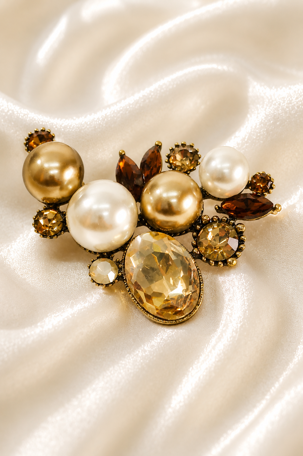 Bronze Pearl Flowers Brooch