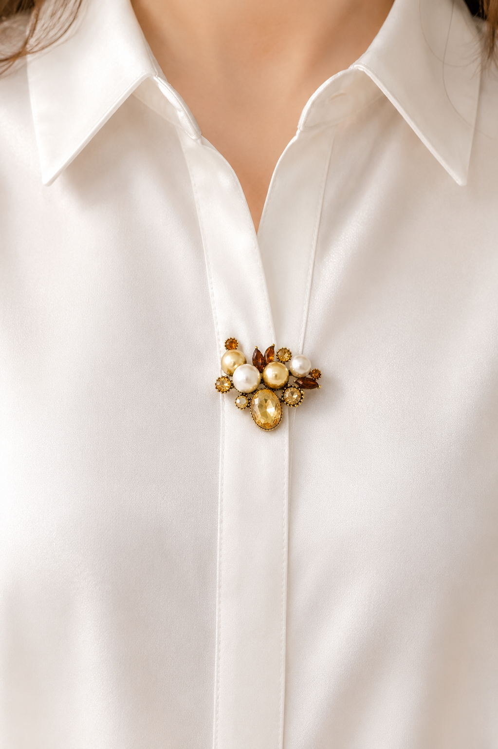 Bronze Pearl Flowers Brooch