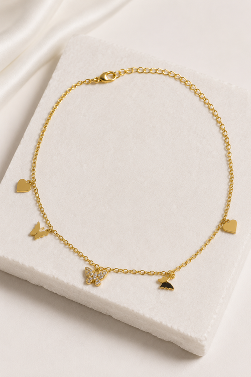 Butterfly with Heart Anklet