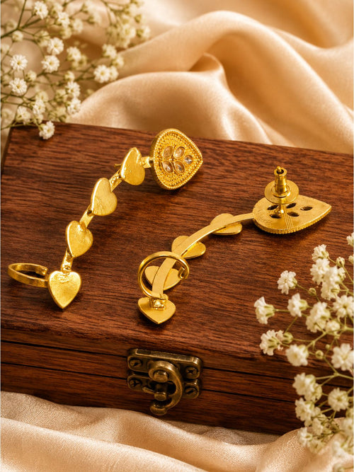 Brass chain of heart with teardrop cuff ear cuff earrings, jewellery accessory