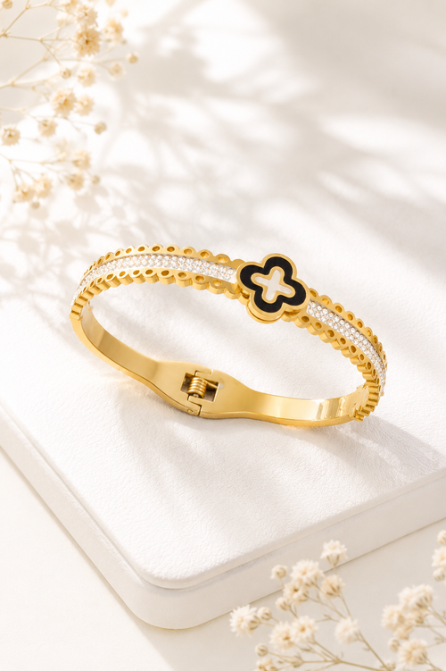 Anti-tarnish stainless steel clover cyrstals bangle, jewellery accessory