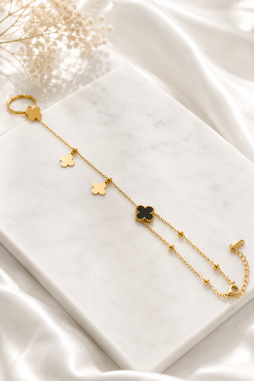 Anti-tarnish stainless steel clover hand chain haathphool, jewellery accessory