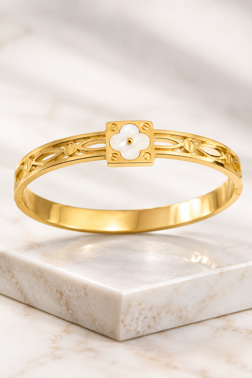 Anti-tarnish stainless steel clover square bangle, jewellery accessory
