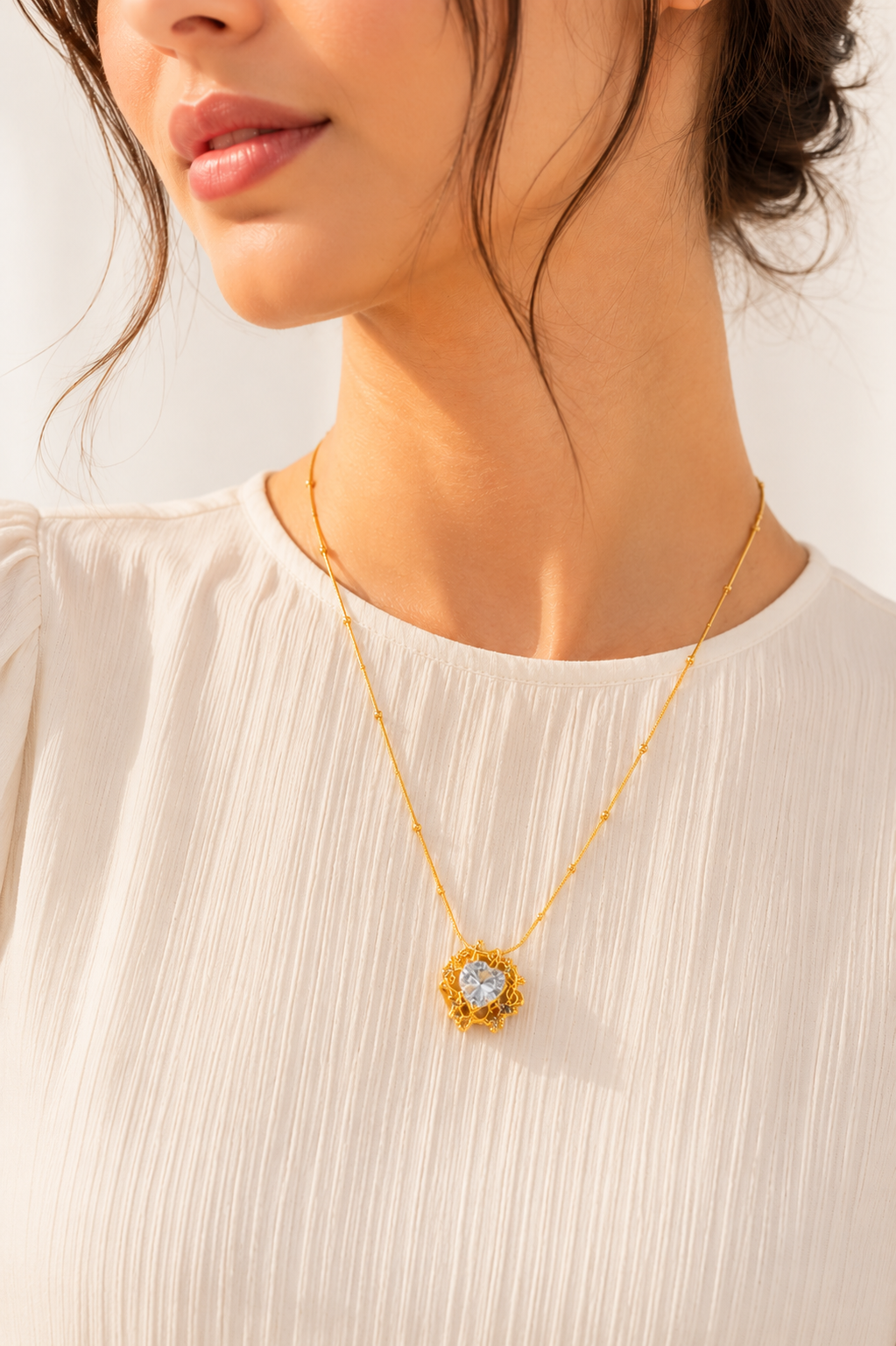 Crystal Heart in Foliage Chain Pendant