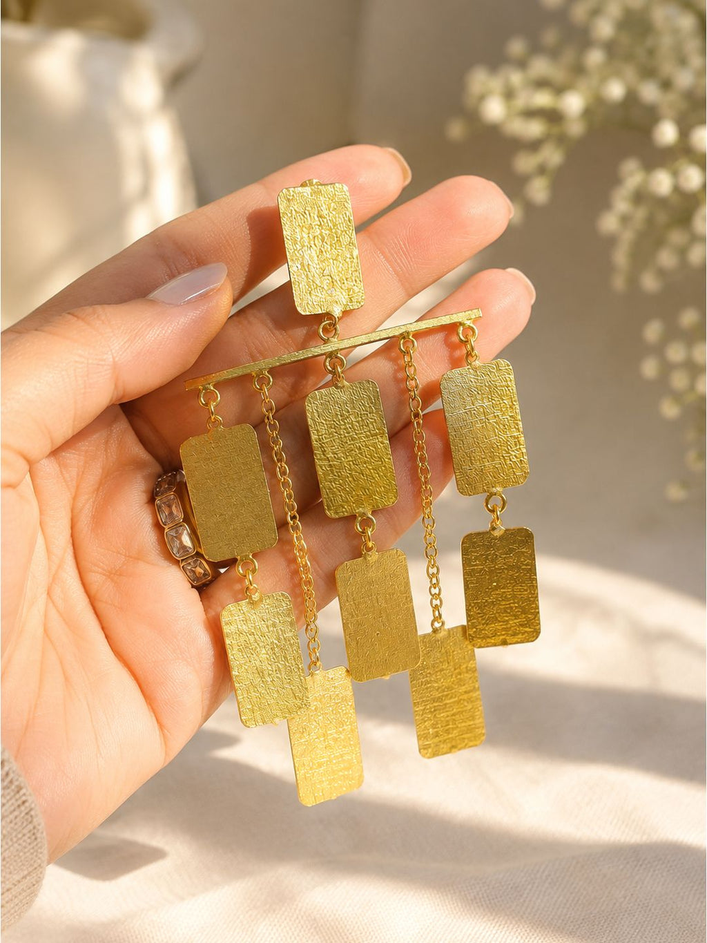 Brass dangling gold blades dangler, jewellery accessory