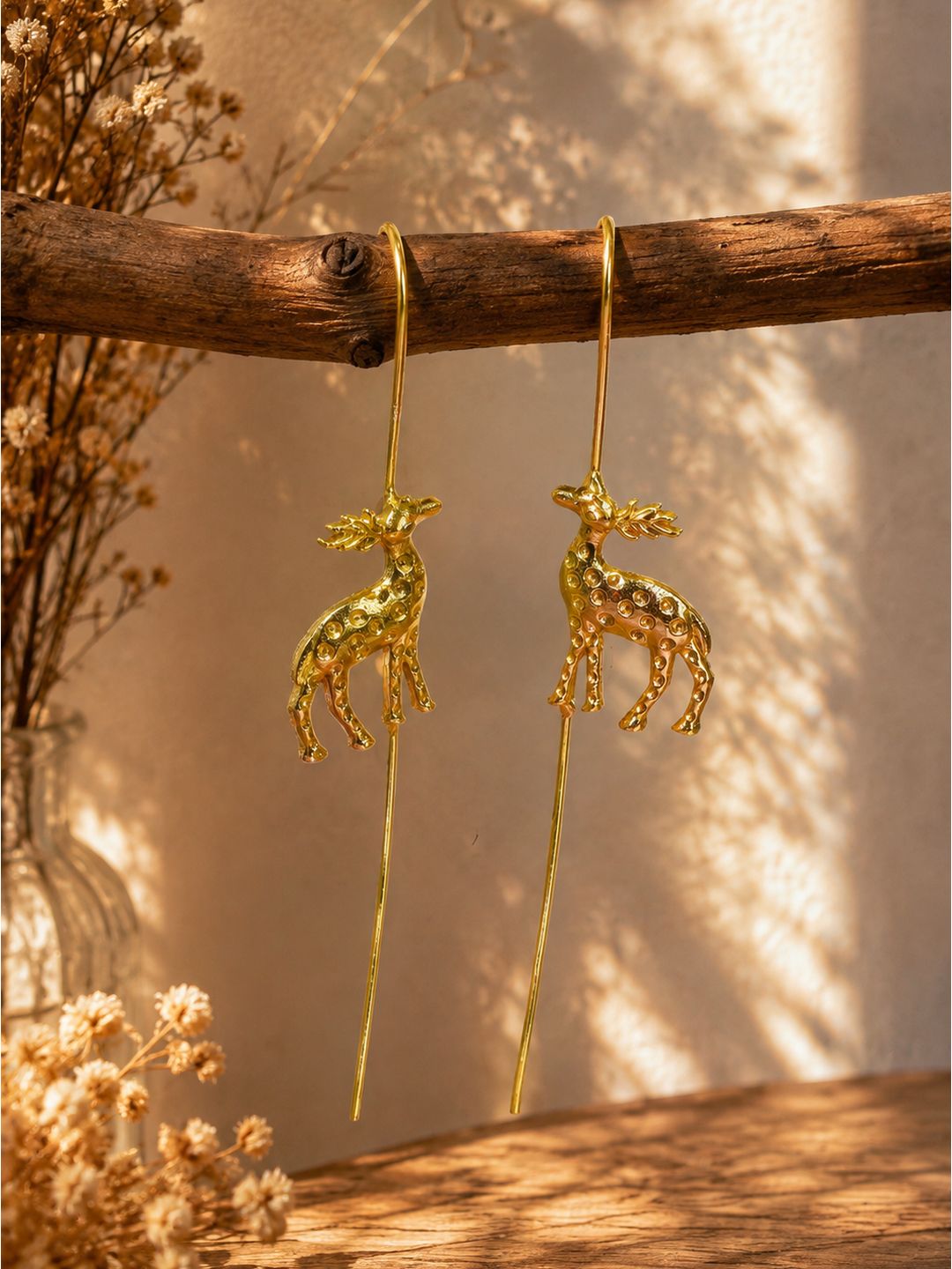 Brass deer earpins earrings, jewellery accessory