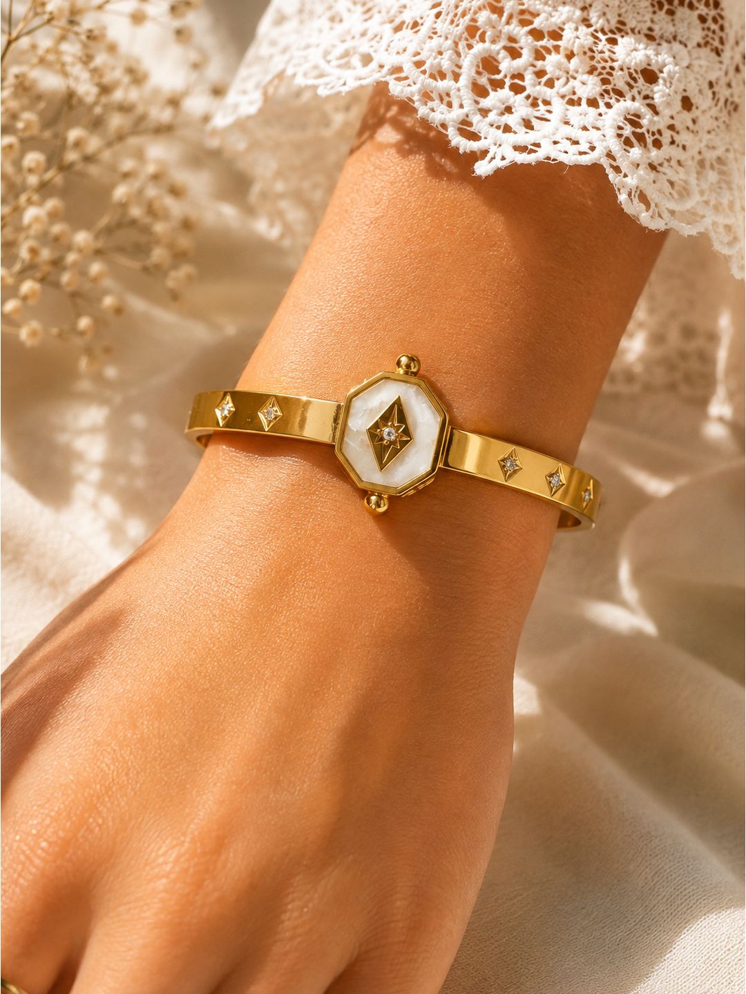 Anti-tarnish stainless steel diamond mop bangle, jewellery accessory