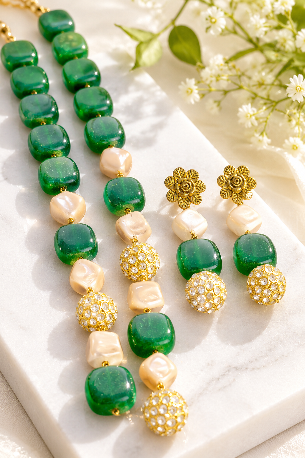 Double Layered Matt Beads Neckpiece Set