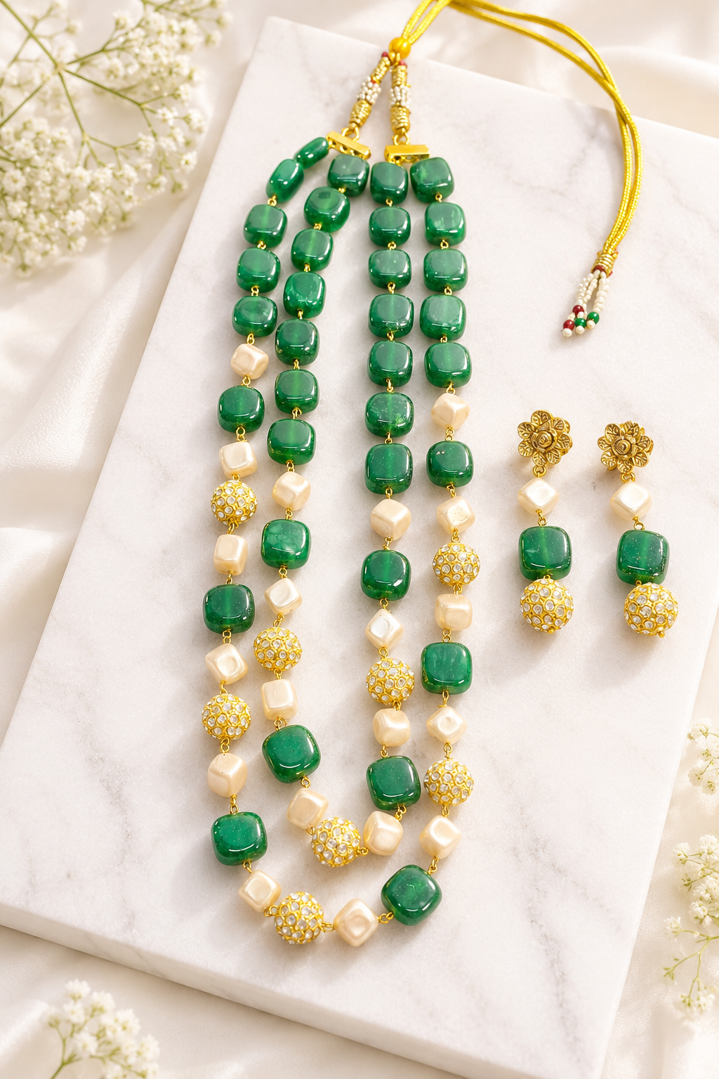 Double Layered Matt Beads Neckpiece Set