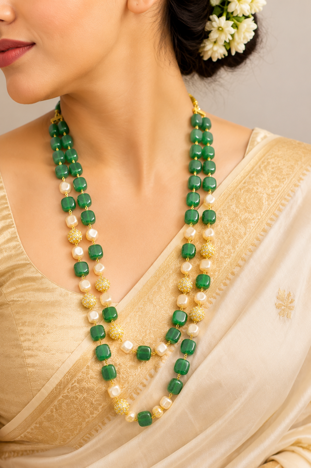 Double Layered Matt Beads Neckpiece Set