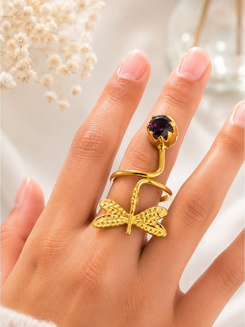 Brass dragonfly wrap ring, jewellery accessory