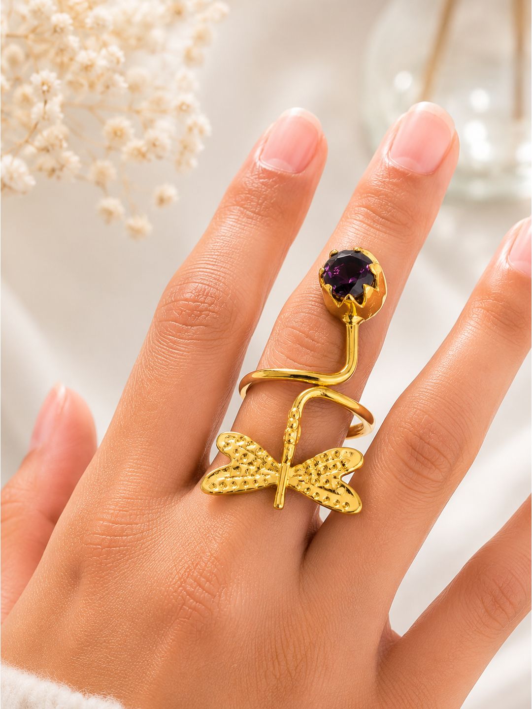 Brass dragonfly wrap ring, jewellery accessory