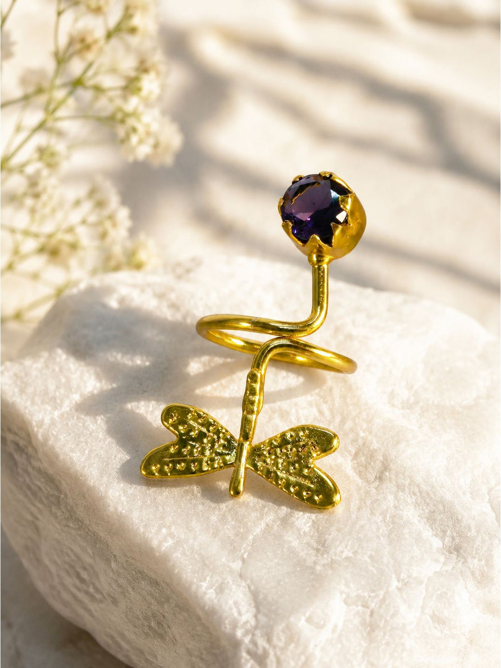 Brass dragonfly wrap ring, jewellery accessory