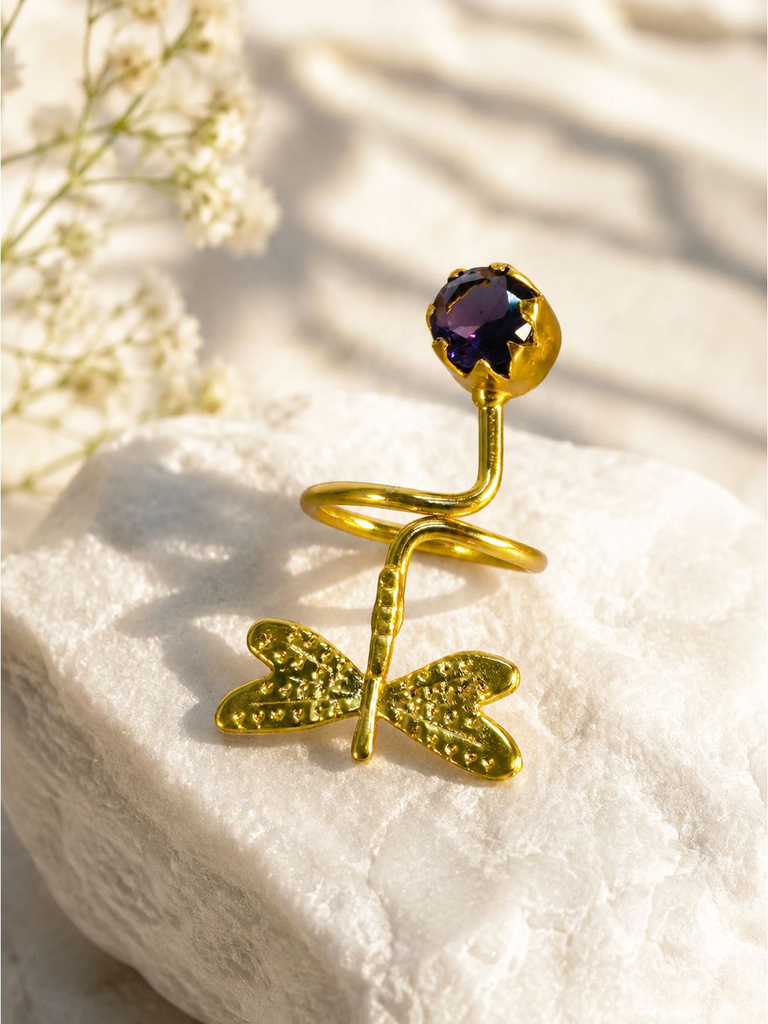 Brass dragonfly wrap ring, jewellery accessory