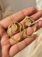 Brass ear shaped uncut stone dangler, jewellery accessory