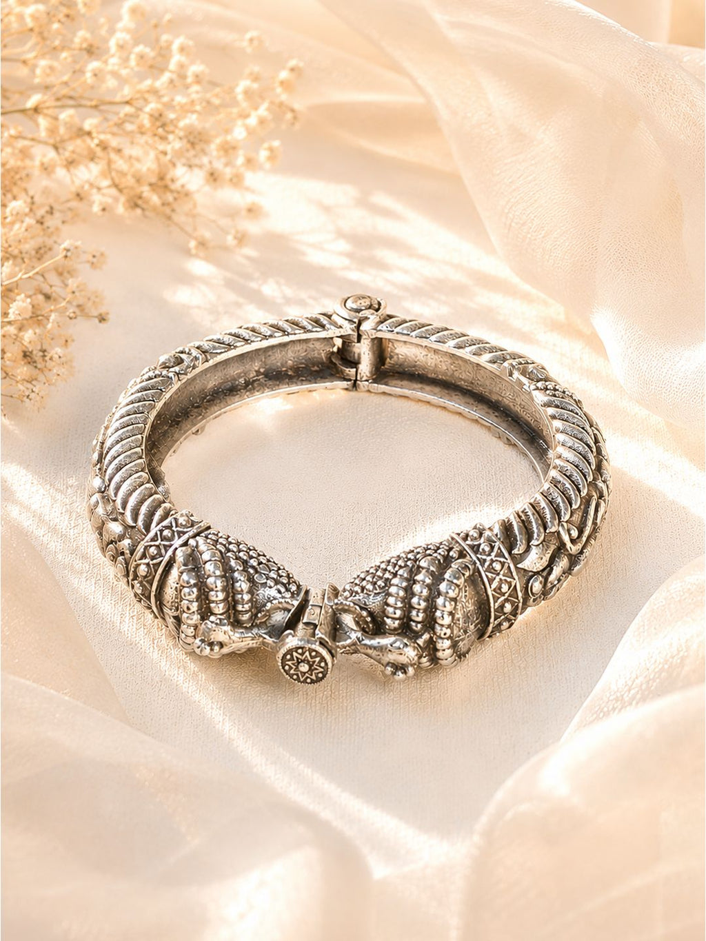 Oxidised brass elephant lock bangle handcuff, jewellery accessory