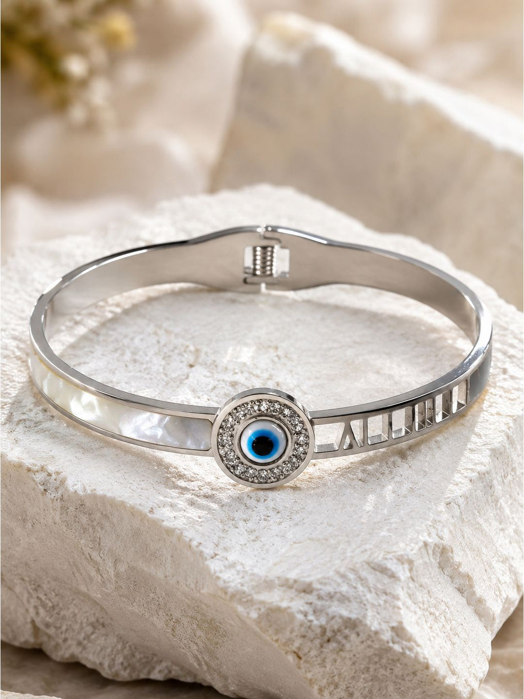 Anti-tarnish stainless steel evil eye mop bangle, jewellery accessory