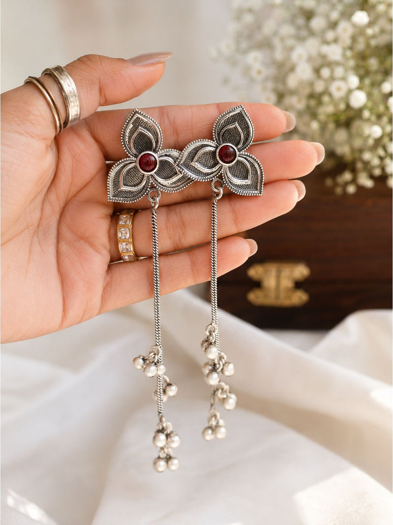 Oxidised brass floral kashmiri long earring, jewellery accessory