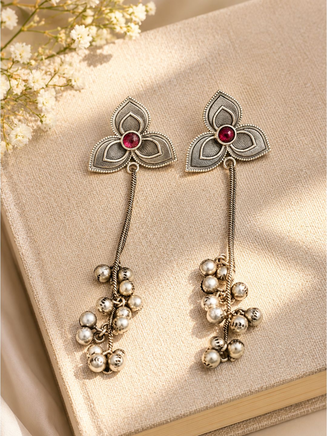 Oxidised brass floral kashmiri long earring, jewellery accessory