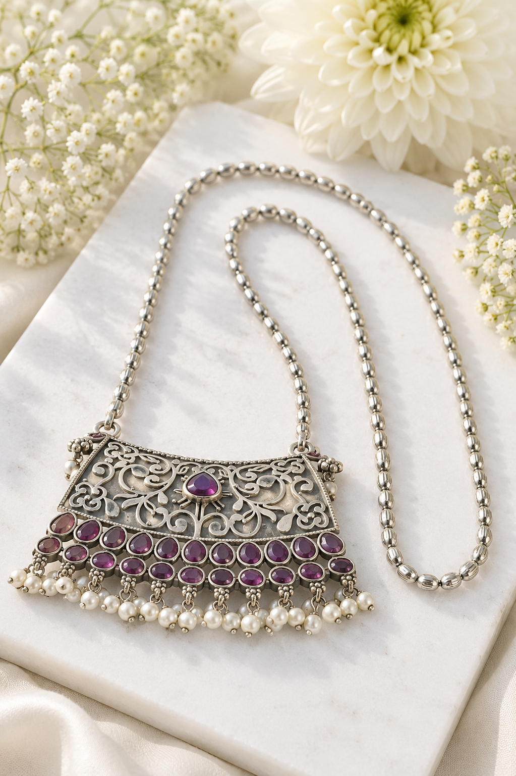 Floral Pendant Long Neckpiece