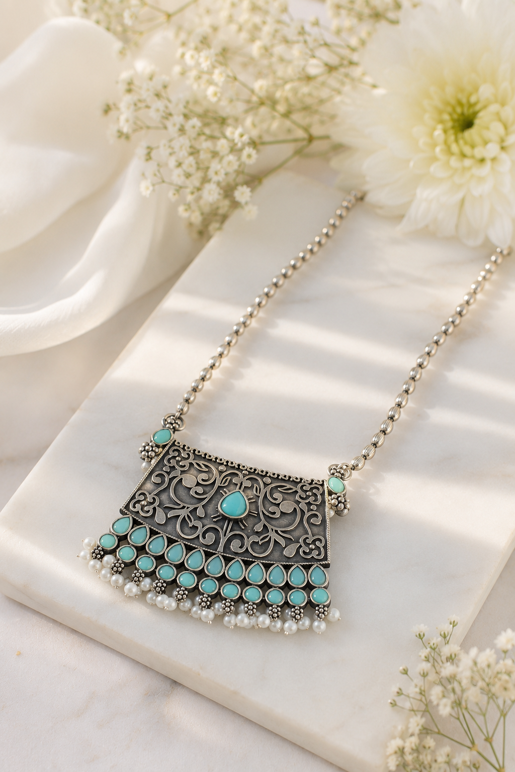 Floral Pendant Long Neckpiece