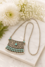 Oxidised metal floral pendant long neckpiece necklace, jewellery accessory