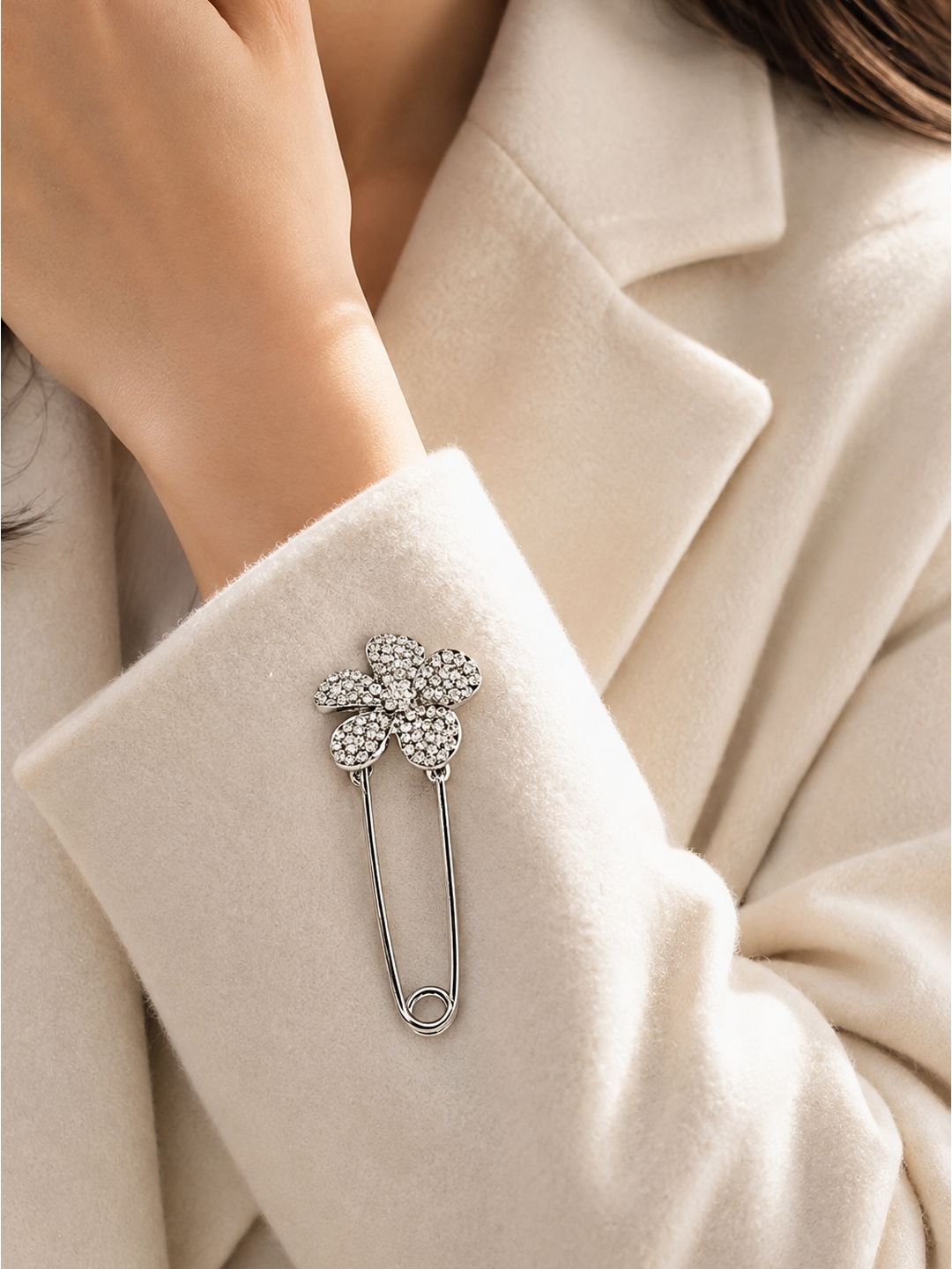 Copper flower safety pin styled brooch, jewellery accessory