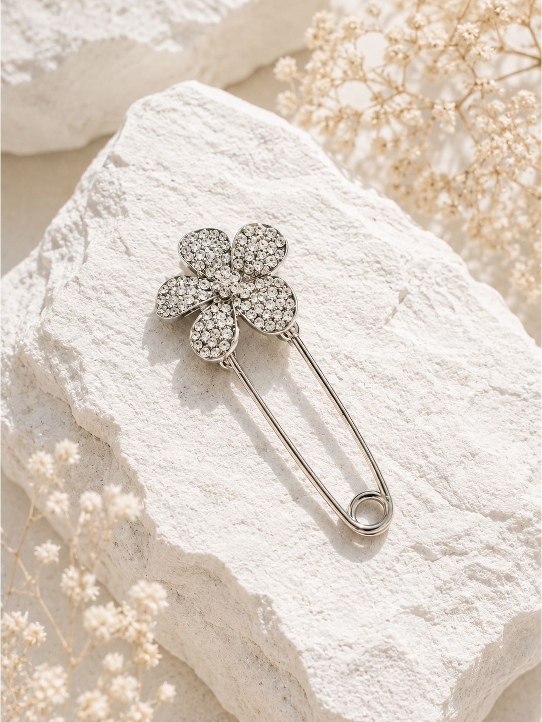 Copper flower safety pin styled brooch, jewellery accessory