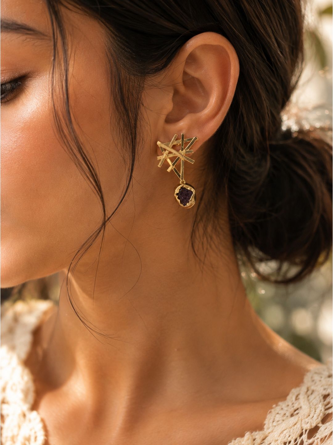 Golden Stick Uncut Stone Dangler