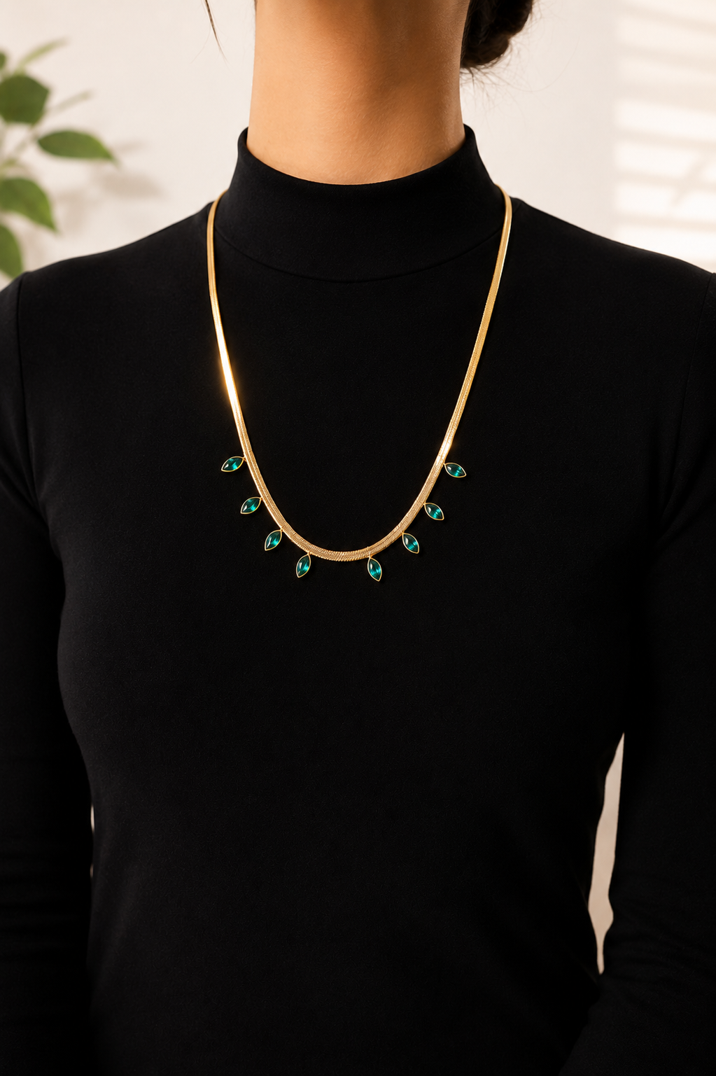 Green Beads in Snake Chain