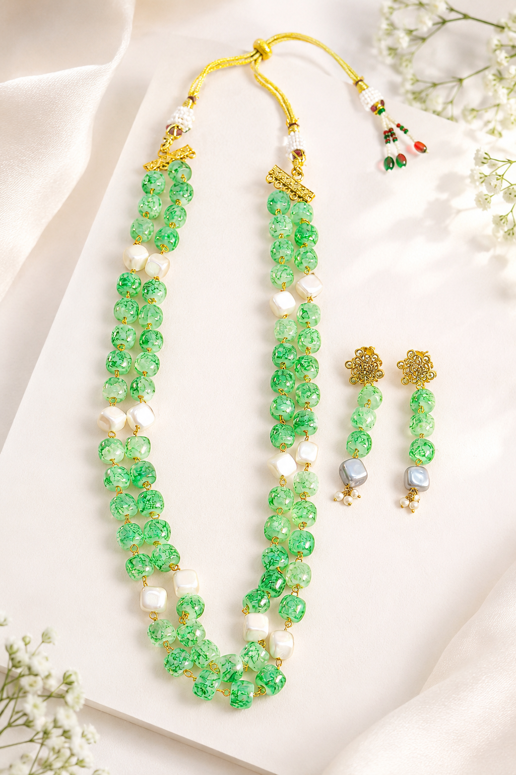 Green Strawberry Quartz Beads Neckpiece Set