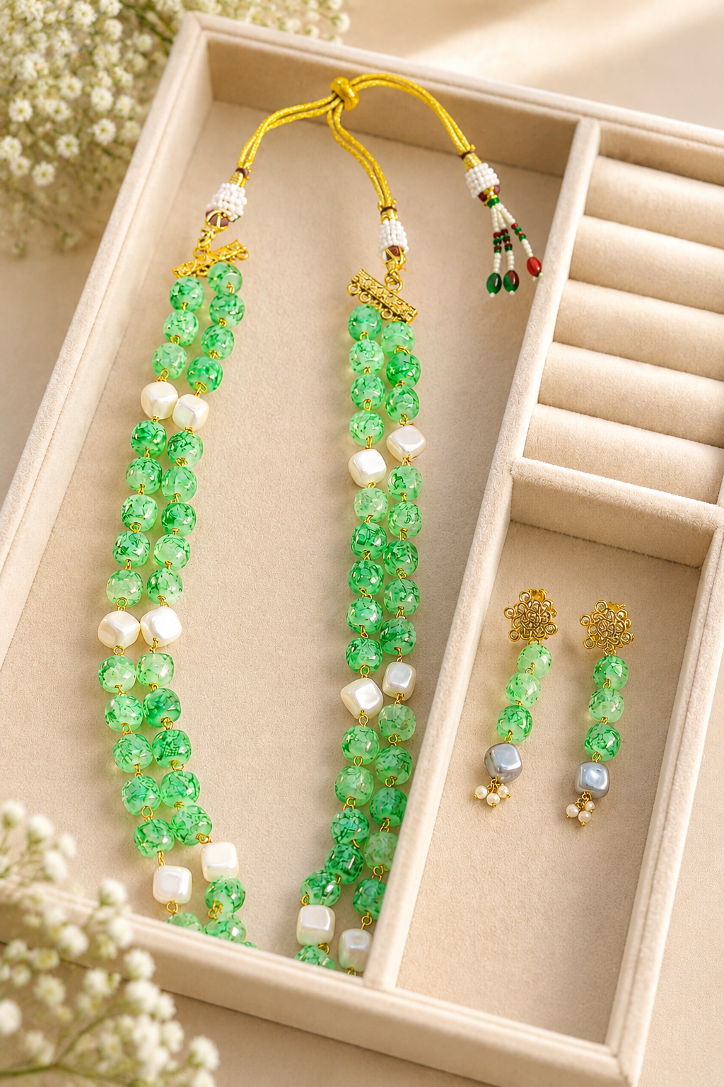 Green Strawberry Quartz Beads Neckpiece Set