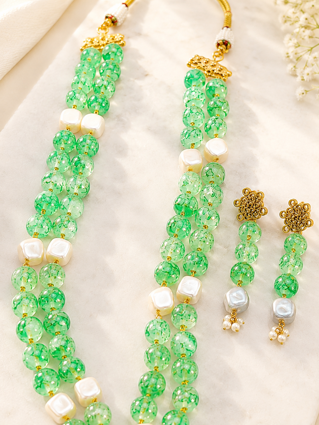Green Strawberry Quartz Beads Neckpiece Set