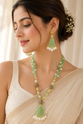 Green Strawberry Quartz Beads with Strands Neckpiece Set