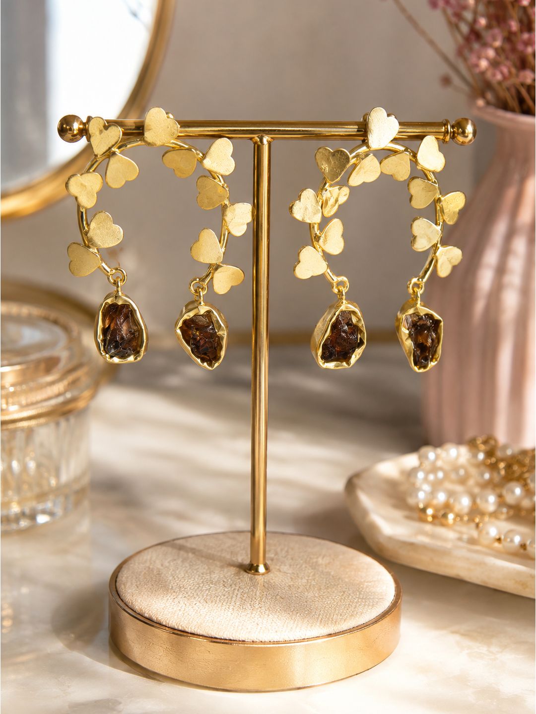 Brass heart studded uncut stone dangler, jewellery accessory