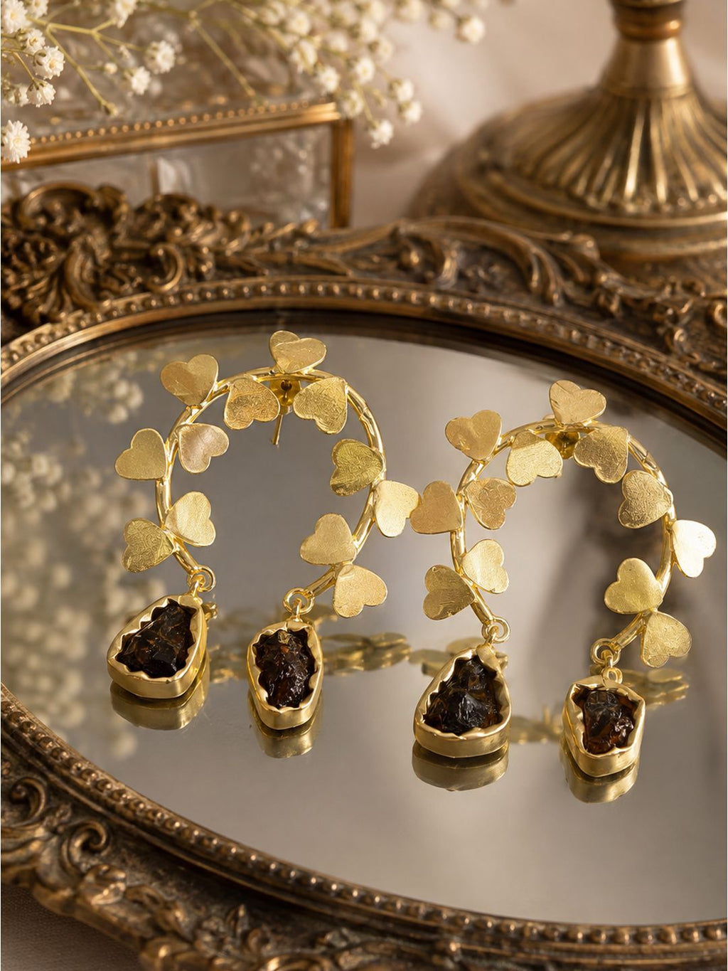 Brass heart studded uncut stone dangler, jewellery accessory