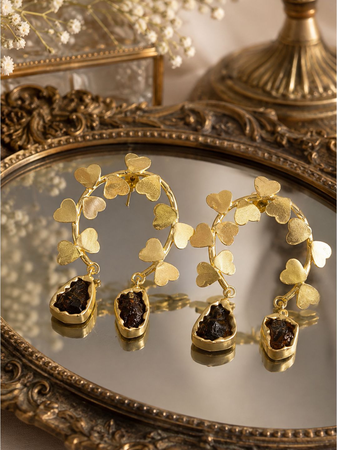 Brass heart studded uncut stone dangler, jewellery accessory