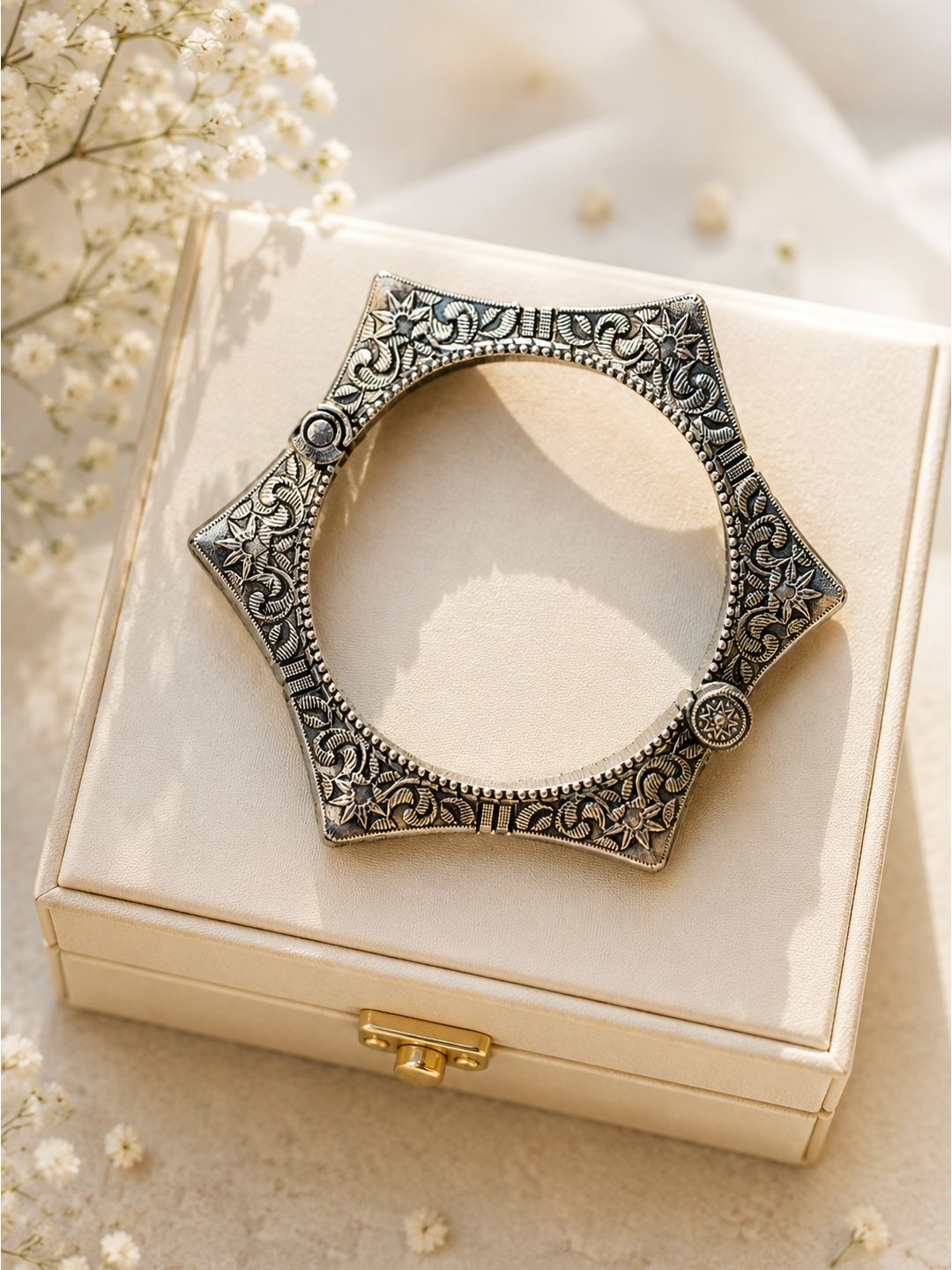 Oxidised brass hexagon bangle handcuff, jewellery accessory