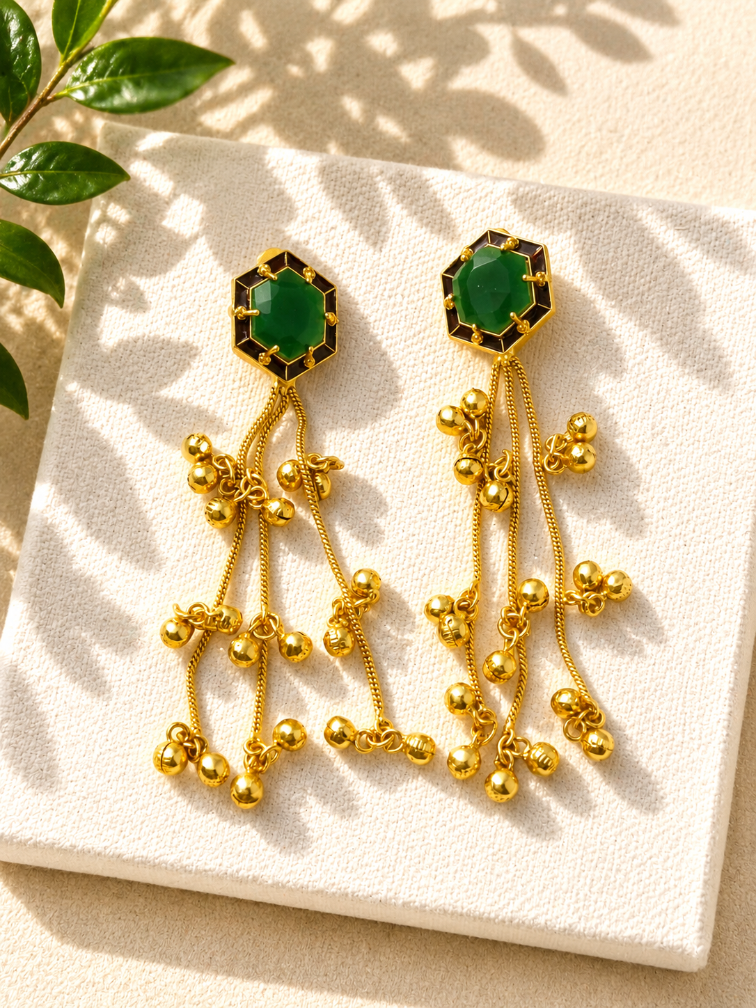 Hexagon Bells Kashmiri long Earrings