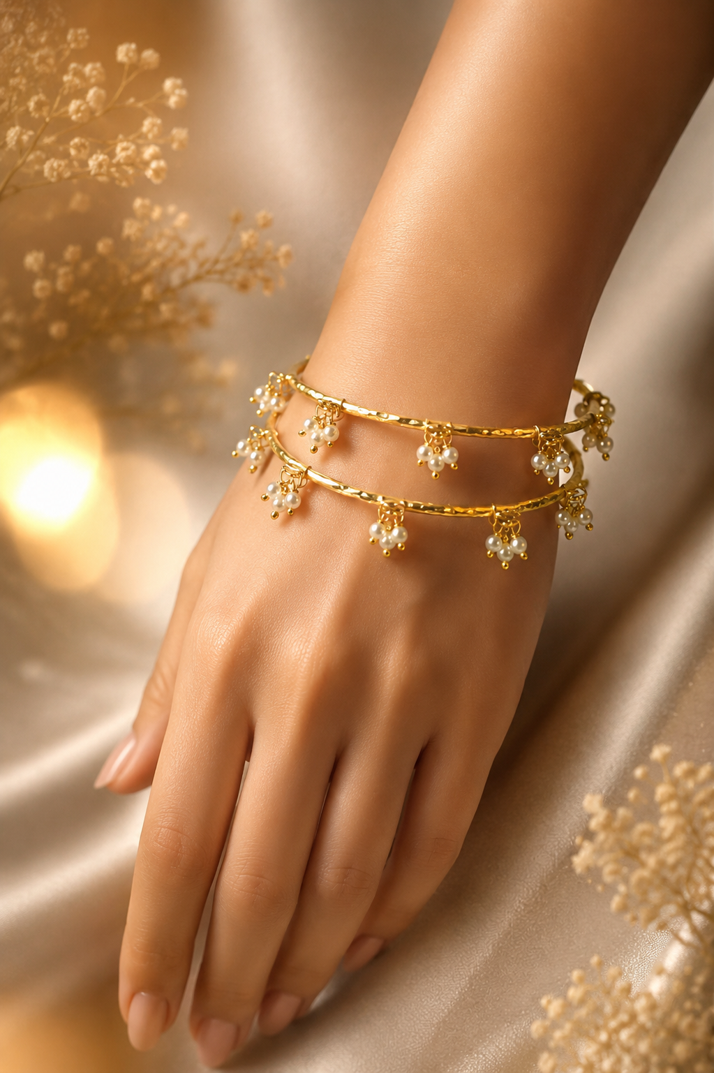 Kashmiri Pearl Gold Bangle