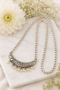 Leaf Motif Pendant with White Pearls Neckpiece